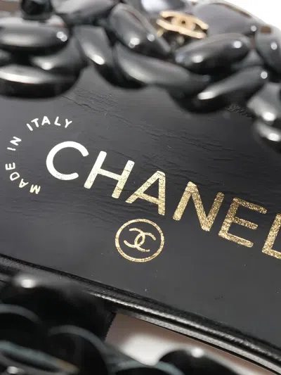Pre-owned Chanel Camillia-embellished Flat Sandals In Black