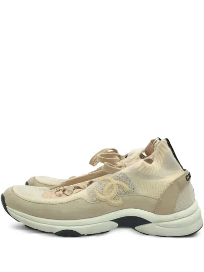 Pre-owned Chanel Knitted Slip-on Sneakers In Neutral