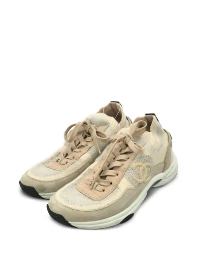 Pre-owned Chanel Knitted Slip-on Sneakers In Neutral