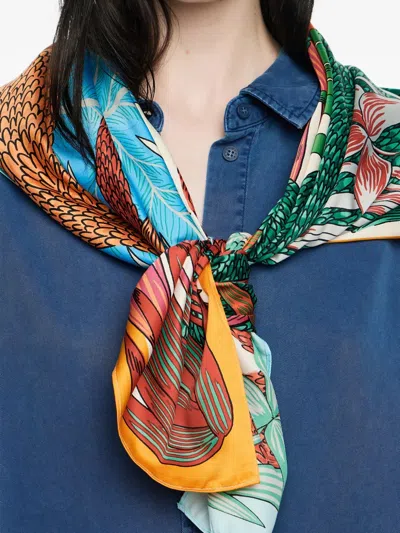 Bimba Y Lola Animals Tropical Vegetation Scarf In Multi