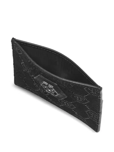 Philipp Plein Leather Cardholder Monogram Strass In Black