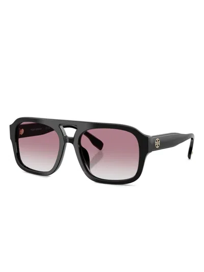 Tory Burch Double-bridge Square-frame Sunglasses In Black