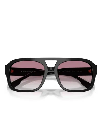 Tory Burch Double-bridge Square-frame Sunglasses In Black