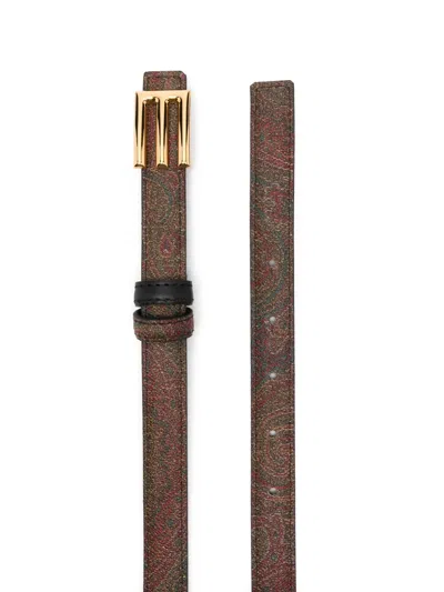 Etro Paisley-jacquard Leather Belt In Brown