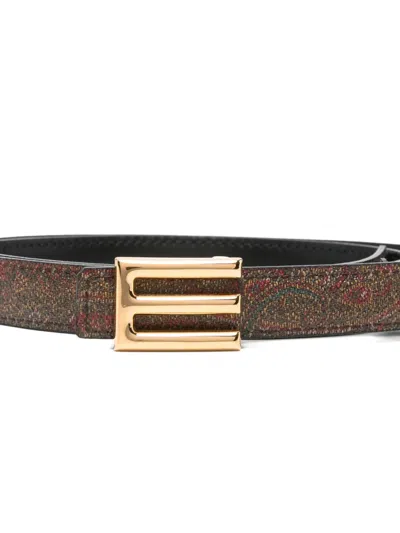 Etro Paisley-jacquard Leather Belt In Brown