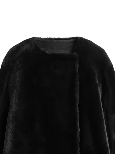 Totême Open Front Shearling Mid-length Coat In Black