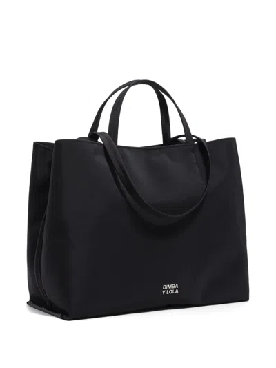 Bimba Y Lola Large Nylon Chihuahua Shopper Bag In Black
