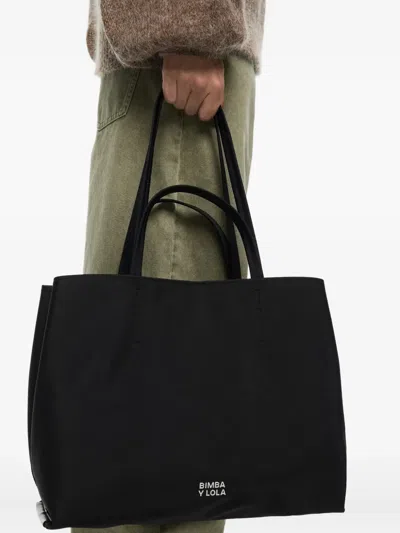 Bimba Y Lola Large Nylon Chihuahua Shopper Bag In Black