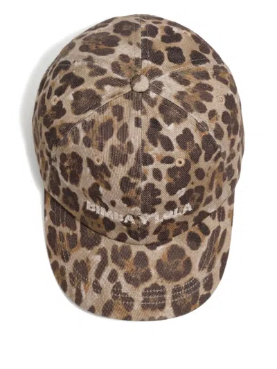 Bimba Y Lola Leopard-print Cotton Cap In Gray