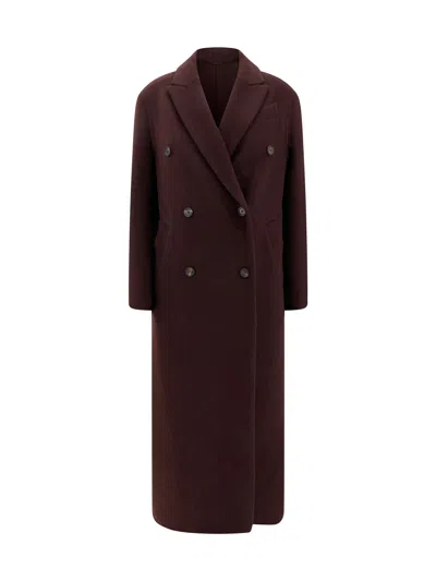 Brunello Cucinelli Hand-crafted Coat In Cashmere Double Beaver Cloth With Monili In Purple