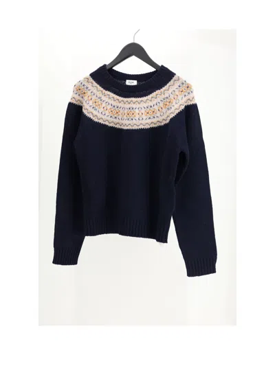 Celine Crewneck Sweater In Triomphe Fair Isle Wool In Blue