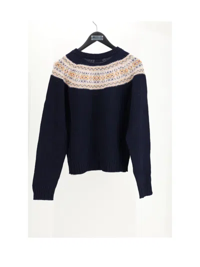 Celine Crewneck Sweater In Triomphe Fair Isle Wool In Blue