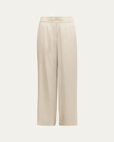 Brunello Cucinelli Stretch Silk Satin Track Trousers In Neutral