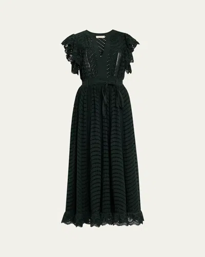 Ulla Johnson Olga Flutter Sleeve Midi Dress In Cypress In Green