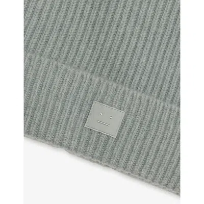 Acne Studios Womens Dusty Blue Ribbed Brand-patch Wool-blend Beanie In Green