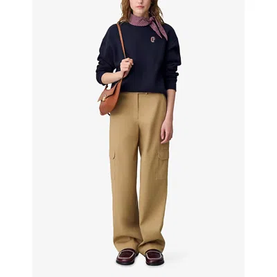 Claudie Pierlot Womens Navy Scarf-collar Brand-embroidered Cotton-blend Sweatshirt In Blue