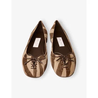 Jimmy Choo Scarlett Suede Zebra Print Ballet Flats In Brown