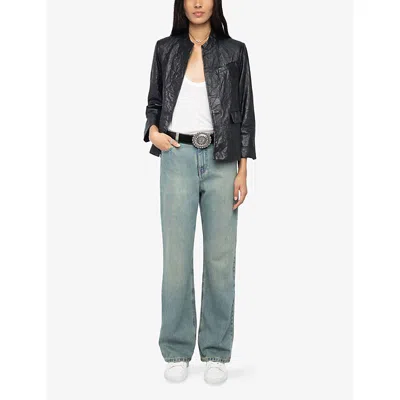 Zadig & Voltaire Womens Black Veryn Collarless Slim-fit Crinkled-leather Jacket In Black