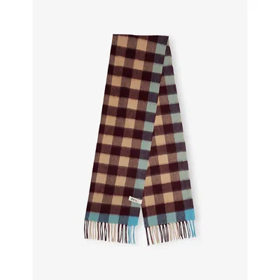 The Tartan Blanket Co. Womens Camel Gingham Wool Scarf In Multi