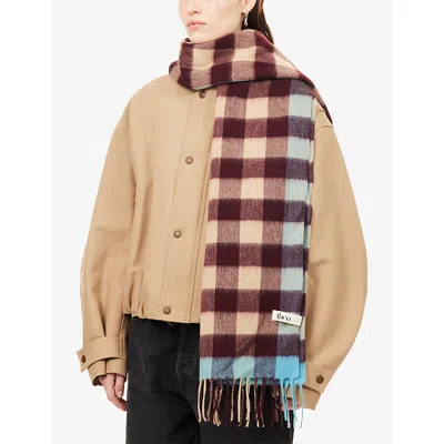 The Tartan Blanket Co. Womens Camel Gingham Wool Scarf In Multi