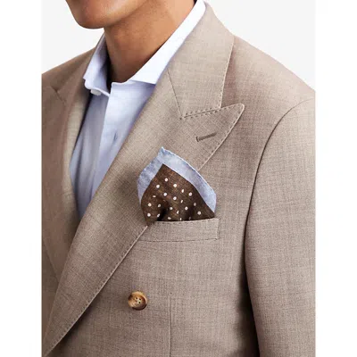 Reiss Mens Chocolate Brown Lucio Polka-dot Cotton And Wool-blend Pocket Squar In Brown