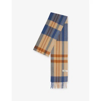 The Tartan Blanket Co. Womens Camel Tartan Wool Scarf In Blue