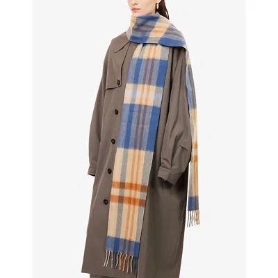 The Tartan Blanket Co. Womens Camel Tartan Wool Scarf In Blue