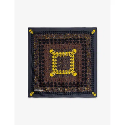 Zadig & Voltaire Womens Road Debbie Skull-print Silk Square Scarf In Brown