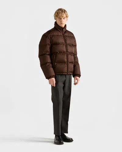 Prada Medium-weight Re-nylon Down Jacket In Brown