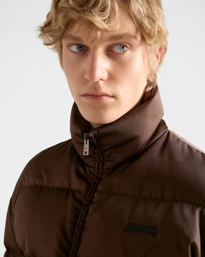 Prada Medium-weight Re-nylon Down Jacket In Brown