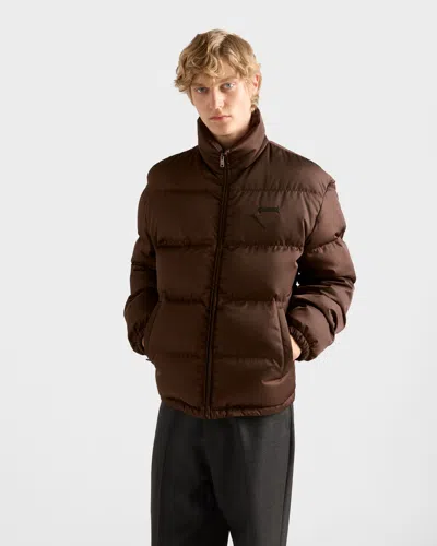 Prada Medium-weight Re-nylon Down Jacket In Brown