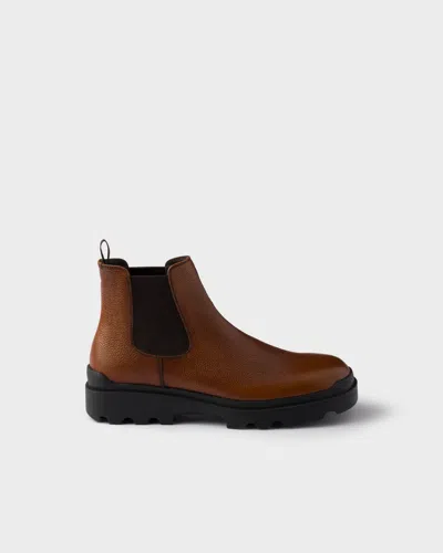 Prada Textured-leather Chelsea Boots In Brown