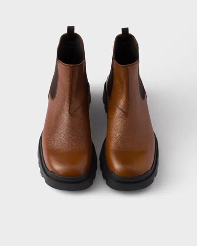 Prada Textured-leather Chelsea Boots In Brown