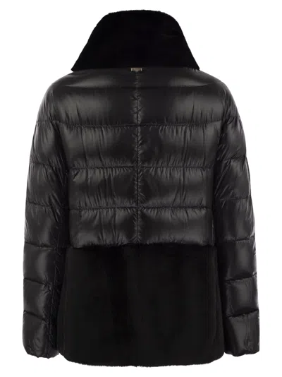 Herno Nylon Cape Ultralight And Lady Alternative Fur In Black