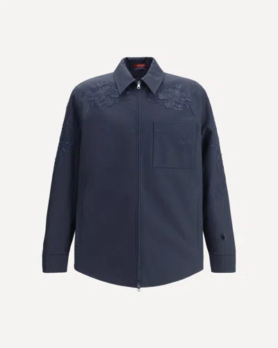 Gucci Men Cotton Jacket With Embroidery In Blue