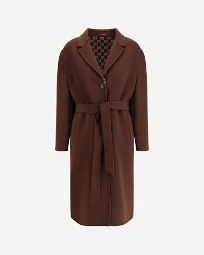 Gucci Brown Reversible Double-breasted Coat With Notched Revers And Belt In Wool Woman