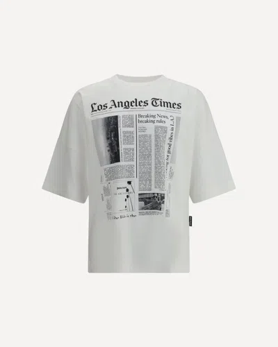Palm Angels Oversized Newspaper Print T-shirt With Contrasting Graphic In White