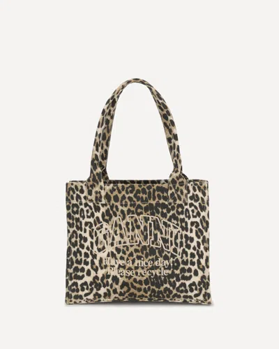 Ganni Large Easy Shopper Pocket Print In Brown