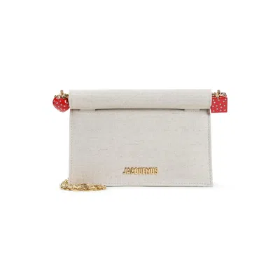 Jacquemus Round Square Chain Strap Clutch Bag In Gray