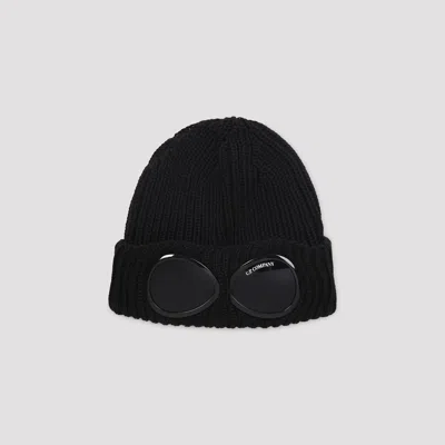 C.p. Company Signature Lens Rib Knit Beanie In Black