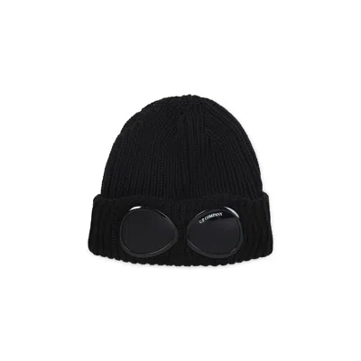 C.p. Company Signature Lens Rib Knit Beanie In Black