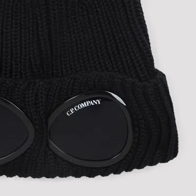 C.p. Company Signature Lens Rib Knit Beanie In Black