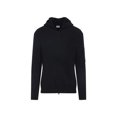 C.p. Company Tailored Hooded Sweater With Zippered Arm Pocket In Black