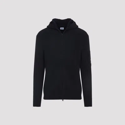 C.p. Company Tailored Hooded Sweater With Zippered Arm Pocket In Black