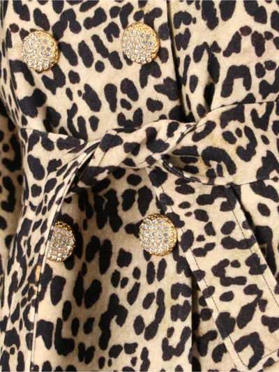 Valentino Leopard Print Double Breasted Coat With Belt In Animal Print