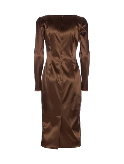Dolce & Gabbana Stretch Satin Dress In Brown