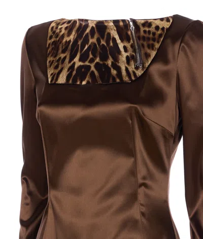 Dolce & Gabbana Stretch Satin Dress In Brown