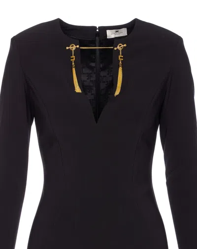 Elisabetta Franchi Light Crepe Dress With Black Jewel Chain In Black