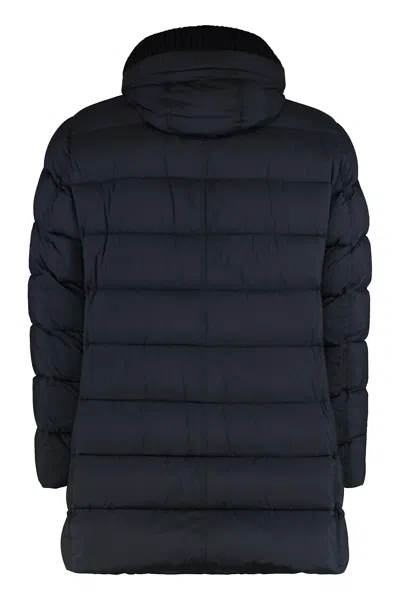 Herno Hooded Techno Fabric Down Jacket In Blue