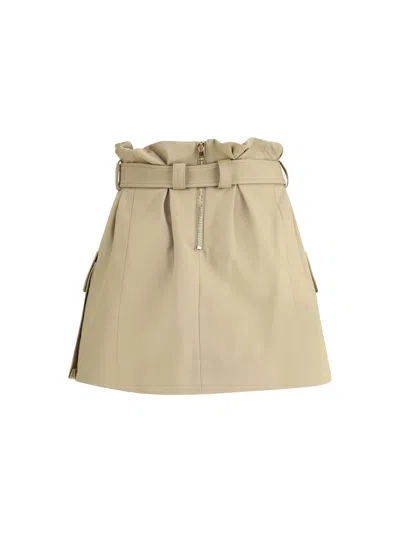 Balmain Gabardine Mini Skirt With Gold-tone Hardware In Brown